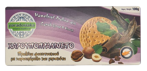 CAROUPOPRALINETO HAZELNUT PRALINE WITH CAROB SYRUP AND BISCUITS 100g