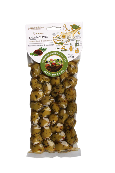 GREEN SALAD OLIVES (Parsley, Basil & Chili Flakes) 250g