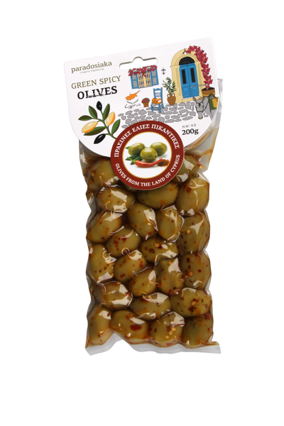 SPICY GREEN OLIVES 200g