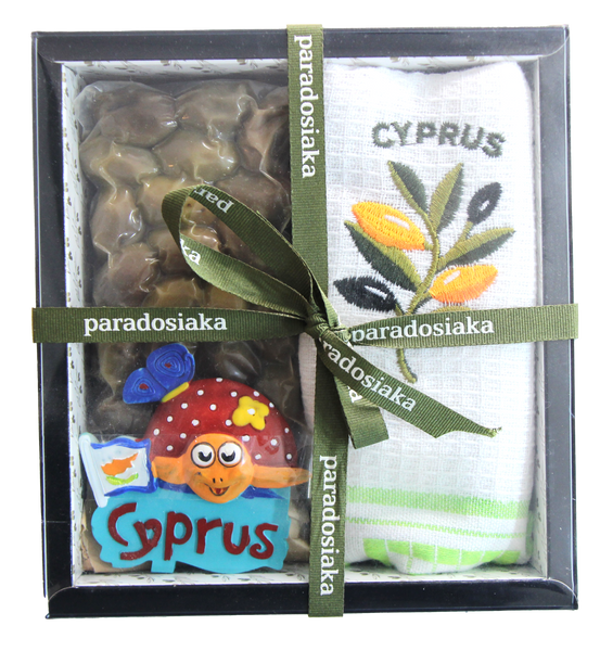 PARADOSIAKA GIFT SET WITH OLIVES, KITCHEN TOWEL & MAGNET