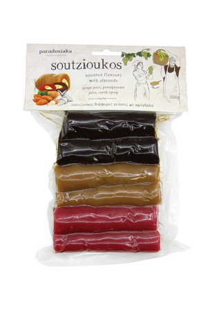 SOUTZOUKOS WITH GRAPE & POMEGRANATE JUICE, CAROB SYRUP AND ALMONDS 500g